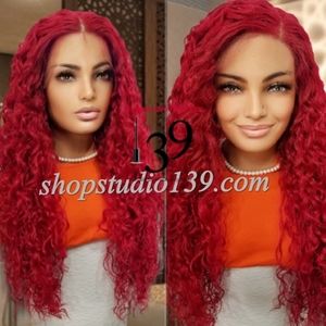 Red human hair lace front wig